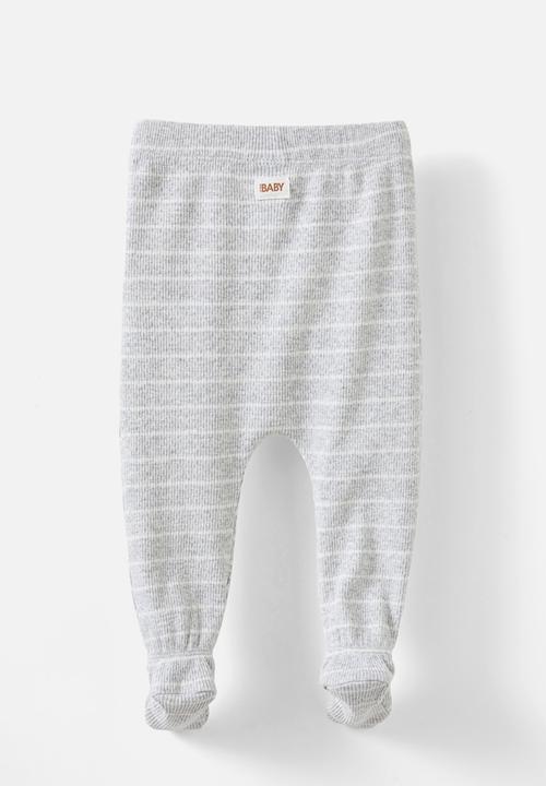 Cotton On - Organic pointelle footed legging - cloud marle/milk stripe