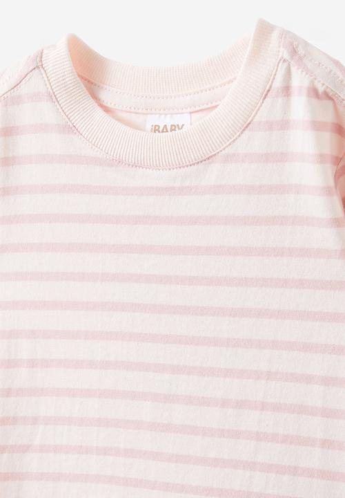 Cotton On - Jamie long sleeve graphic print tee - pink pearl/zephyr stripe