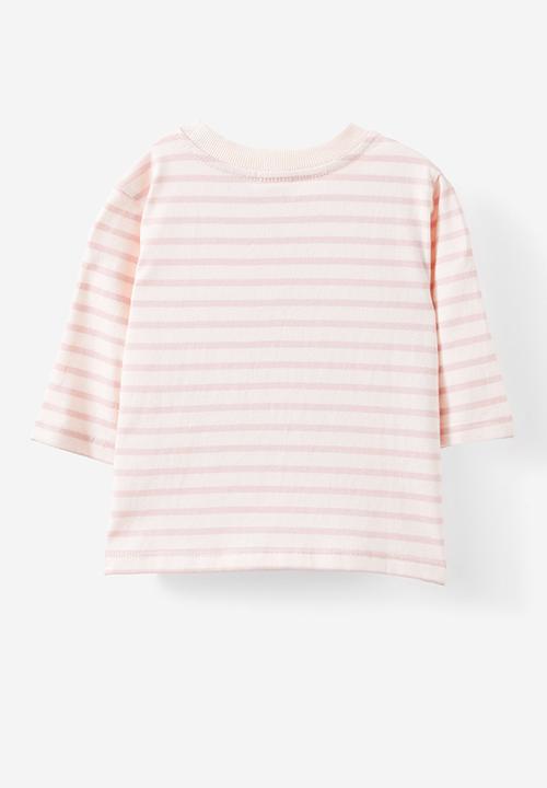 Cotton On - Jamie long sleeve graphic print tee - pink pearl/zephyr stripe
