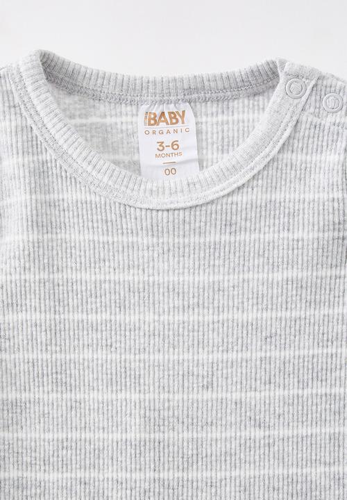 Cotton On - Organic pointelle long sleeve bubbysuit - cloud marle/milk stripe