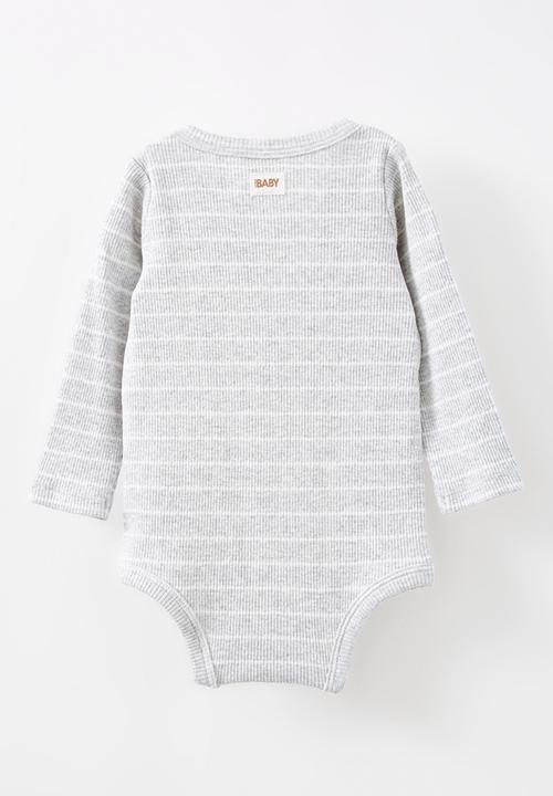 Cotton On - Organic pointelle long sleeve bubbysuit - cloud marle/milk stripe