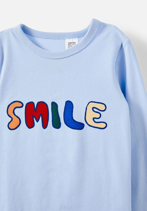 Cotton On - Ace long sleeve pyjama set - dawn blue/smile faces