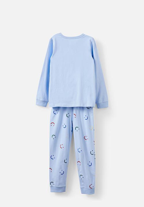 Cotton On - Ace long sleeve pyjama set - dawn blue/smile faces