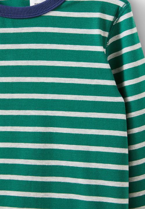 Cotton On - Ace long sleeve pyjama set - marian stripe varsity green/cloud marle