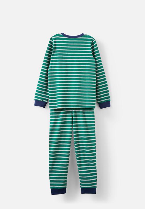 Cotton On - Ace long sleeve pyjama set - marian stripe varsity green/cloud marle