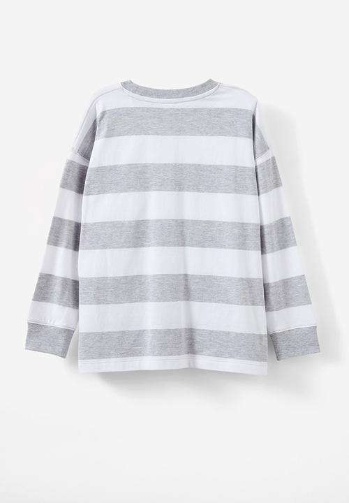 Cotton On - The essential long sleeve tee - fog grey marle/white stripe