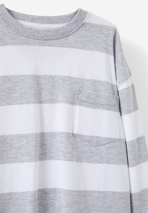 Cotton On - The essential long sleeve tee - fog grey marle/white stripe