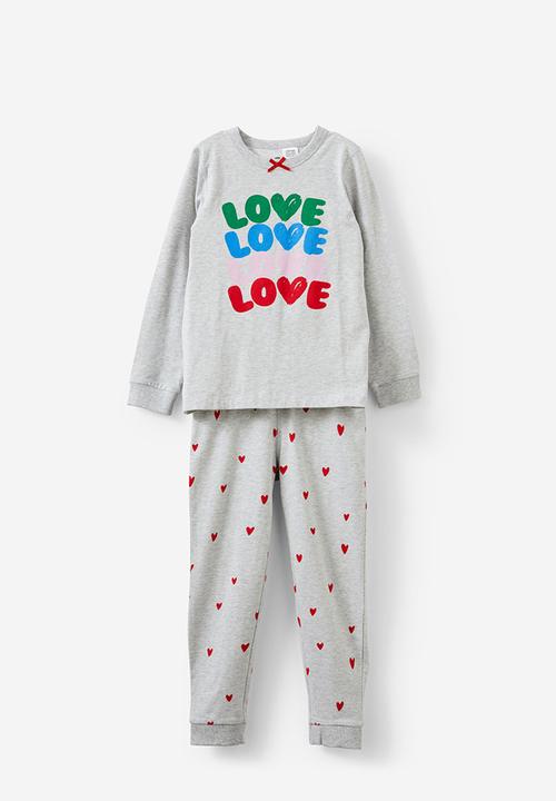 Cotton On - Ava long sleeve pyjama set - cloud marle/hearts love