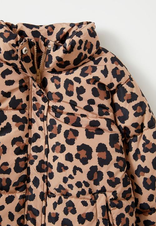 Cotton On - Joy puffer jacket - taupy brown/leopard