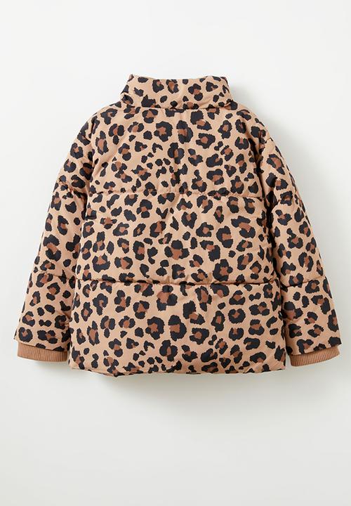Cotton On - Joy puffer jacket - taupy brown/leopard