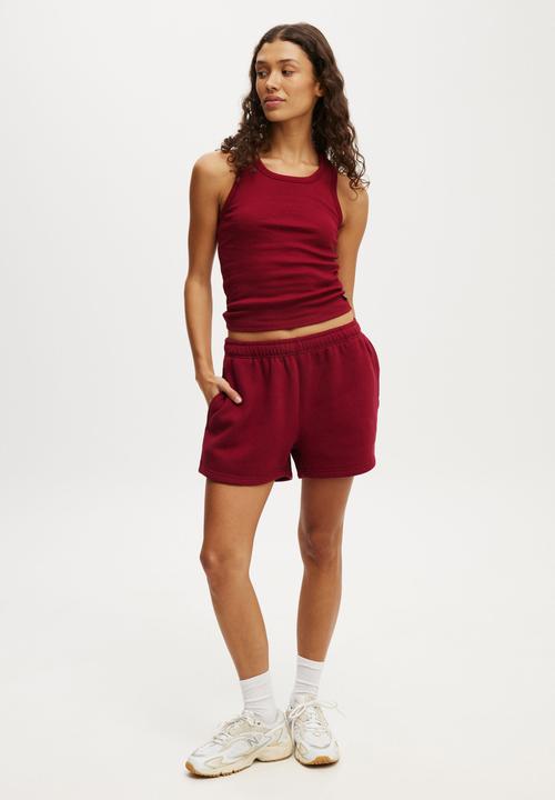 Cotton On - Active Core Rib Racer Tank - Deep Red