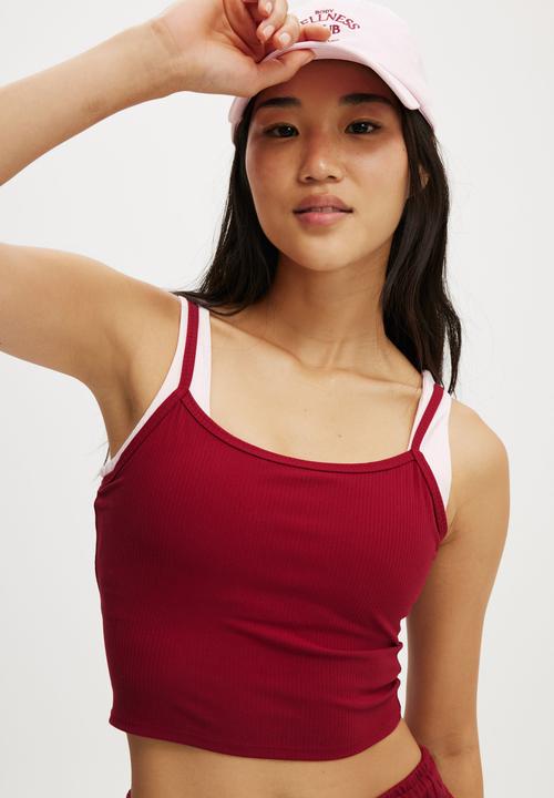 Cotton On - Rib Graphic Tank - Deep Red