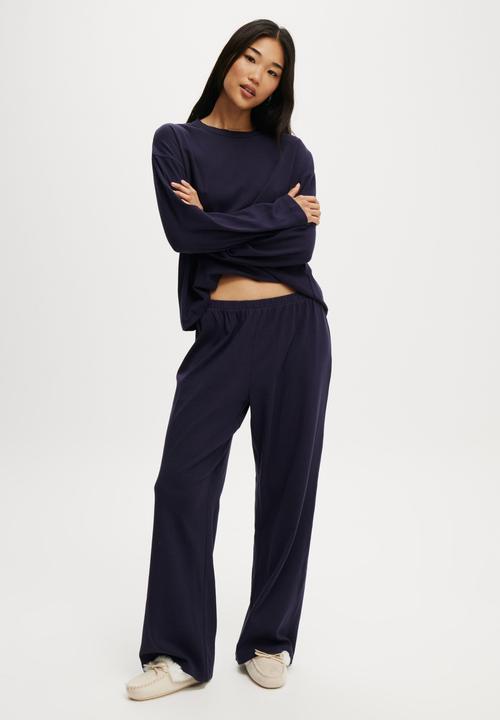 Cotton On - Pointelle Rib Pants - Navy Vision