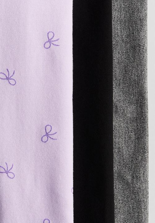 H&M - 3-pack cotton leggings - grey,black,purple