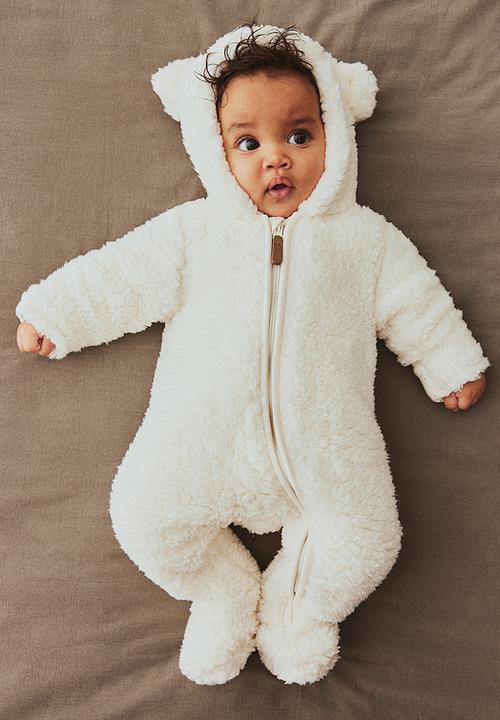 Pile pram suit with ears - white - 1230866001