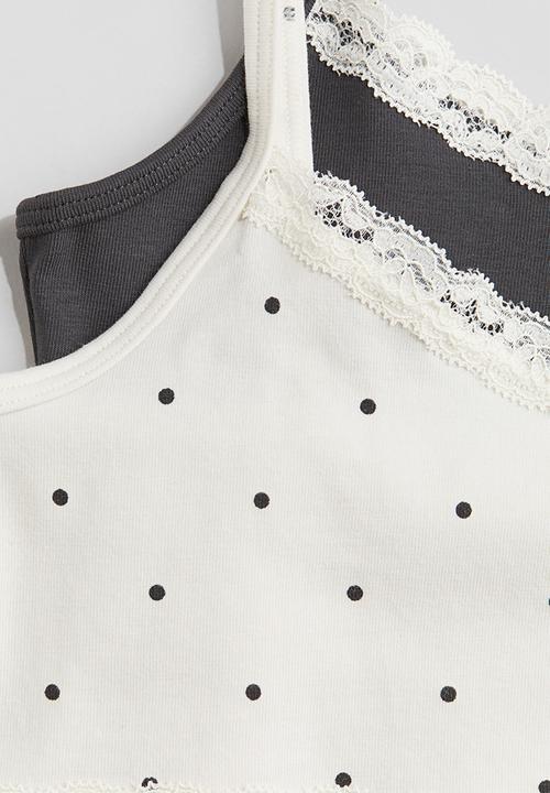 H&M - 2-Pack lace-trimmed strappy tops - white spotted