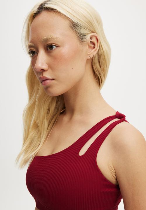 Cotton On - Reform Rib One Shoulder Crop - Deep Red