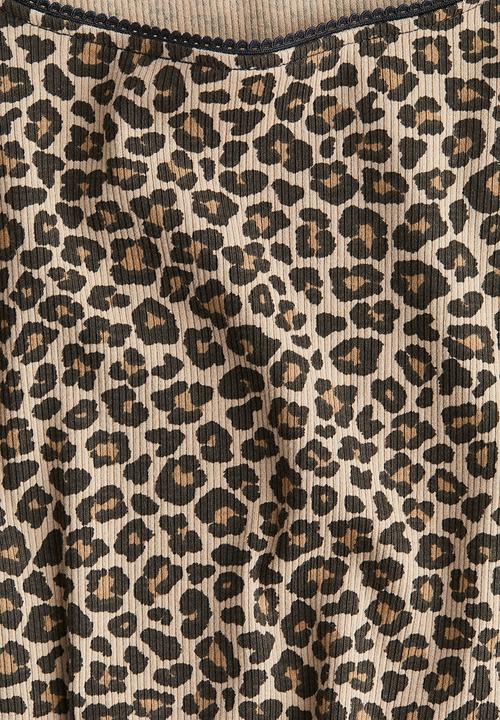 H&M - Picot-trimmed ribbed top - beige leopard-print