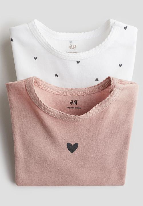 H&M - 2-pack long-sleeved bodysuits - light pink/hearts 