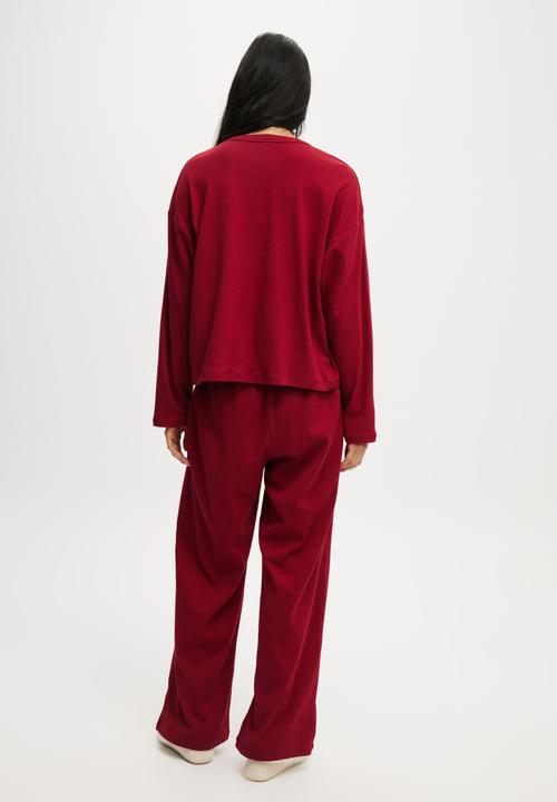 Cotton On - Pointelle Rib Pants - Deep Red