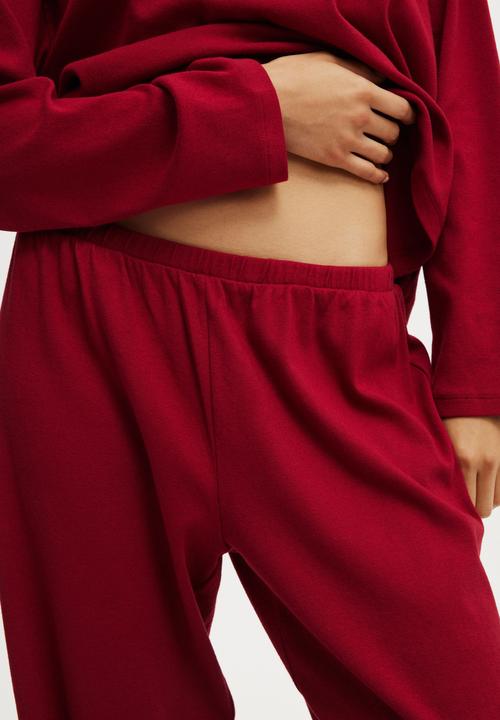 Cotton On - Pointelle Rib Pants - Deep Red
