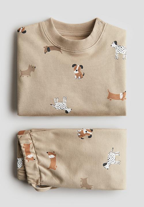 H&M - 2-piece sweatshirt set - beige/dogs