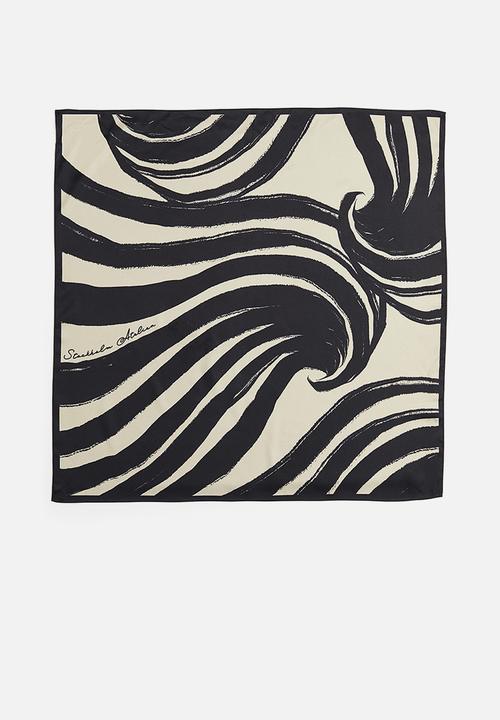 H&M - Patterned scarf - light khaki green/black