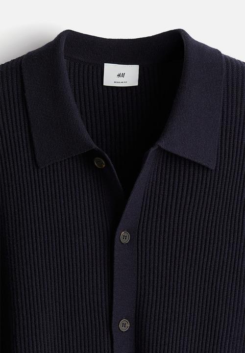 H&M - Regular fit rib-knit resort shirt - navy blue 