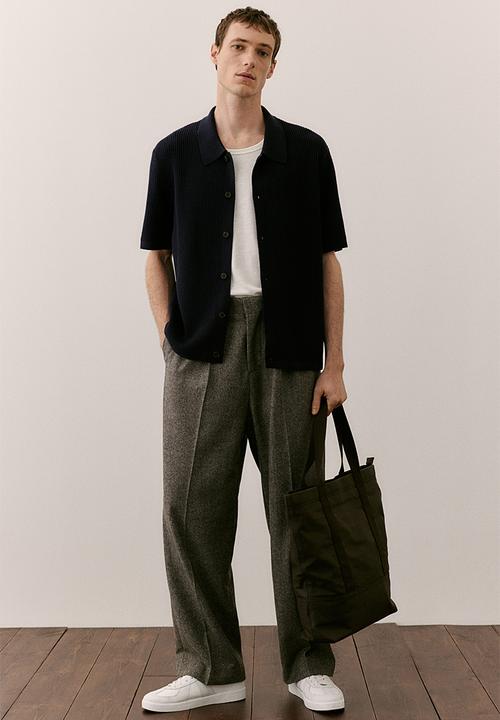 H&M - Regular fit rib-knit resort shirt - navy blue 