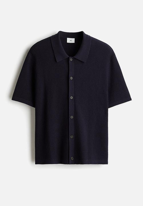H&M - Regular fit rib-knit resort shirt - navy blue 