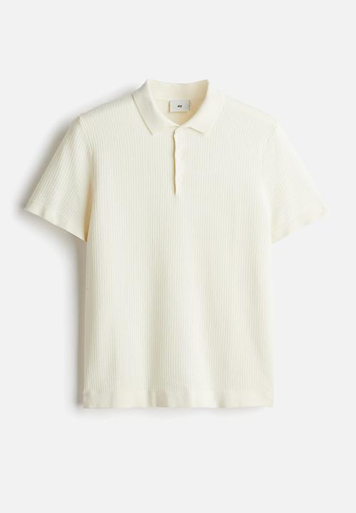 H&M - Slim fit textured polo shirt - white