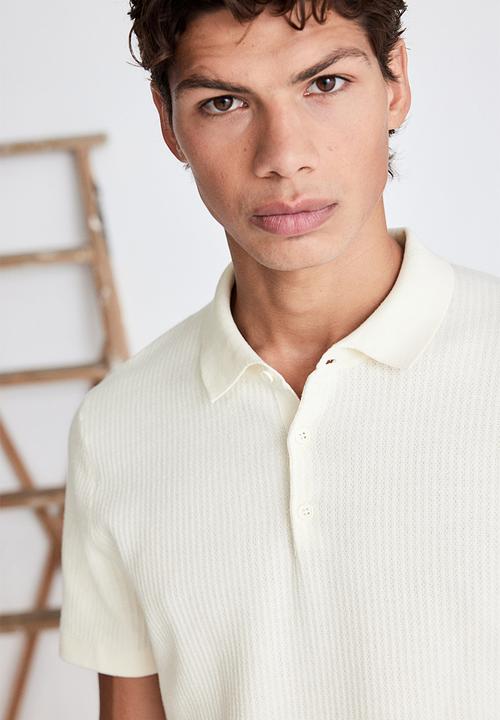 H&M - Slim fit textured polo shirt - white
