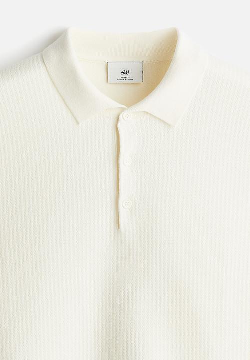 H&M - Slim fit textured polo shirt - white