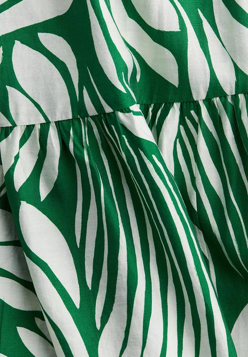 H&M - Drawstring-detail maxi dress - green patterned 