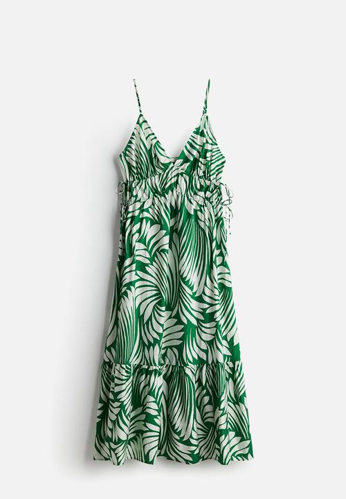 H&M - Drawstring-detail maxi dress - green patterned 
