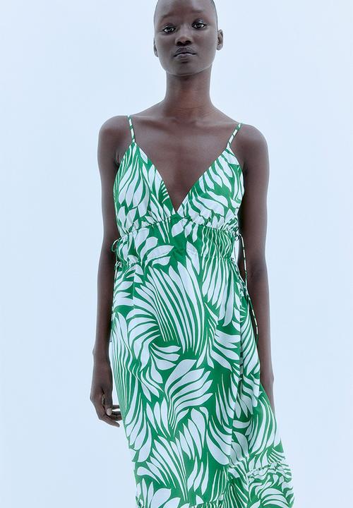 H&M - Drawstring-detail maxi dress - green patterned 