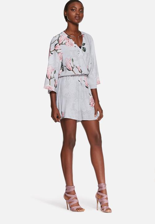 Glamorous - Grey lace print playsuit