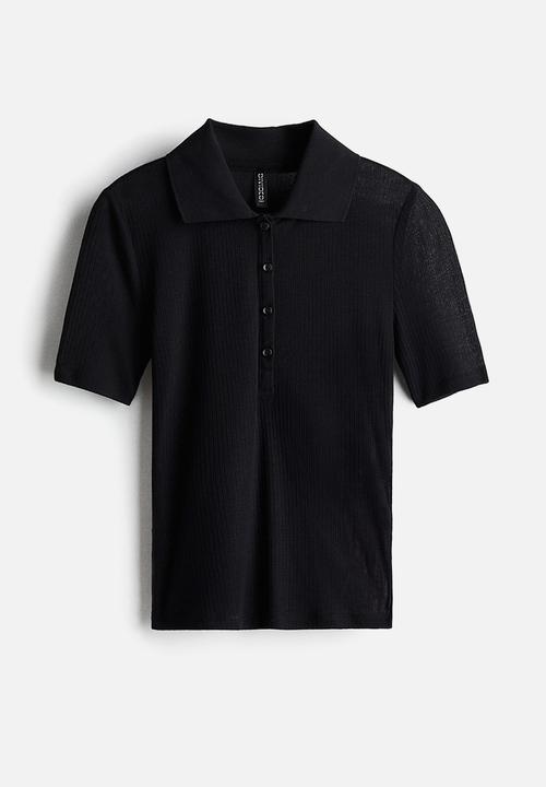 H&M - Ribbed polo shirt - black