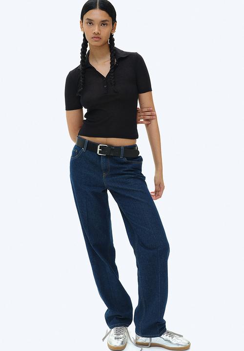 H&M - Ribbed polo shirt - black