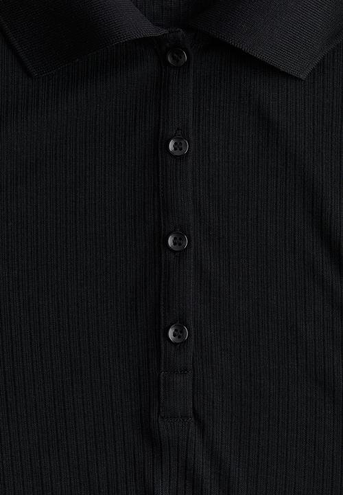 H&M - Ribbed polo shirt - black