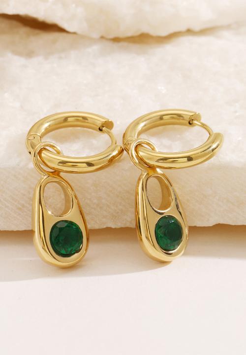 Zoe on Trend - Designer drop and hoop earring - gold & green