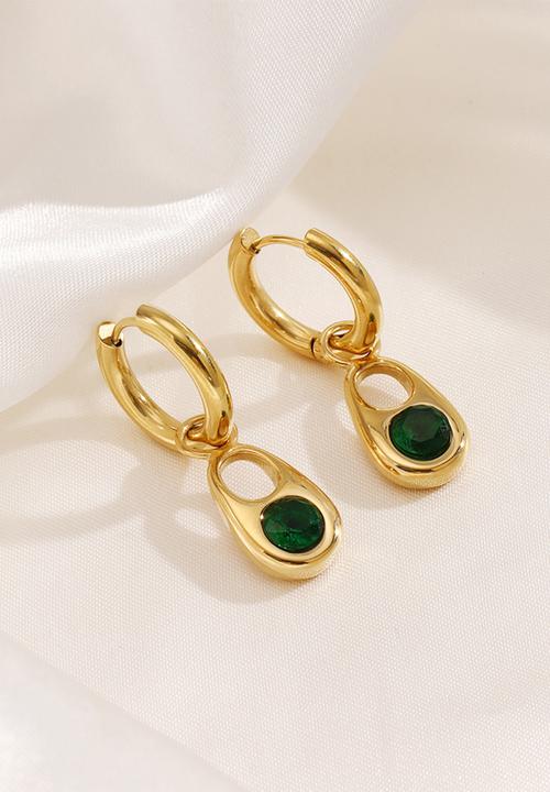 Zoe on Trend - Designer drop and hoop earring - gold & green