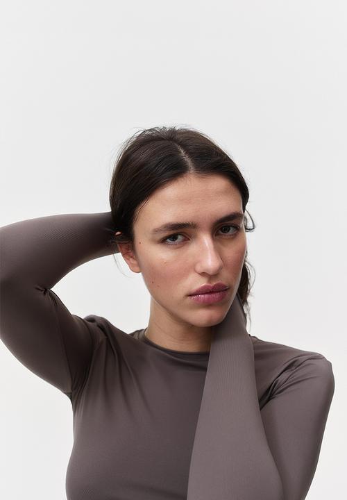 H&M - Long-sleeved microfibre top - beige