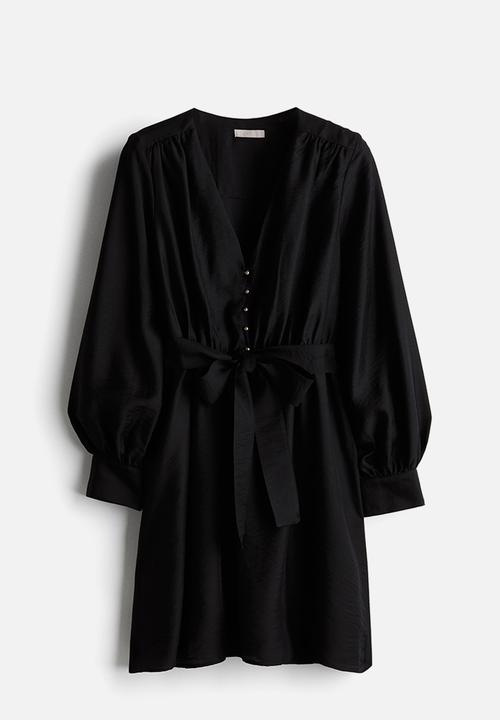 h&m tie belt dress black