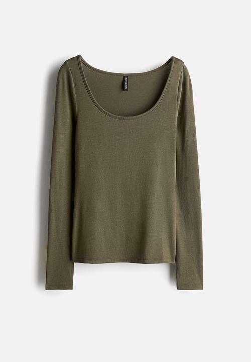 H&M - Scoop-neck top - dark khaki green