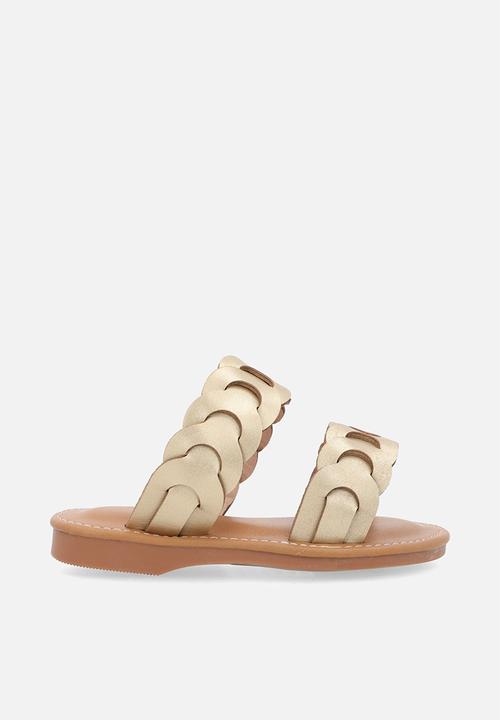 Pop Candy - Flat braided double strap sandals - gold