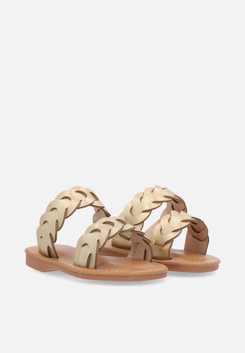 Pop Candy - Flat braided double strap sandals - gold