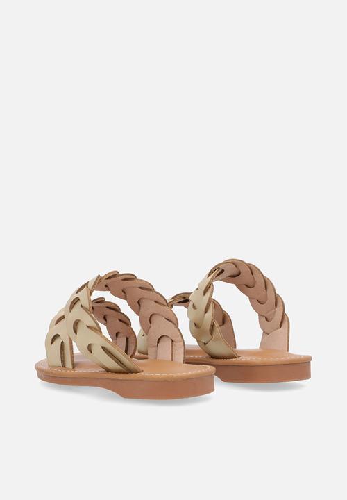 Pop Candy - Flat braided double strap sandals - gold