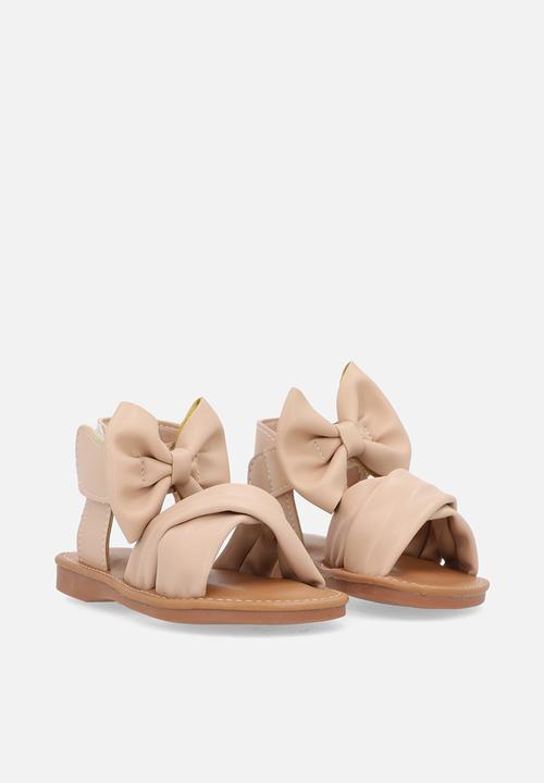 Pop Candy - Bow decor criss cross sandals - beige