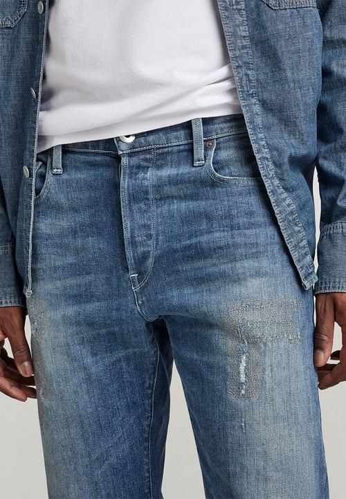 G-STAR - 3301 Slim Aizome stretch denim r o vintage ripped - sea breeze